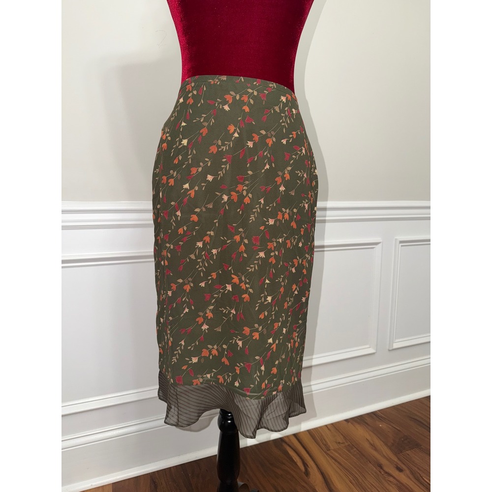 Vintage Harold's Olive Green Floral Midi Skirt Lined Size 2